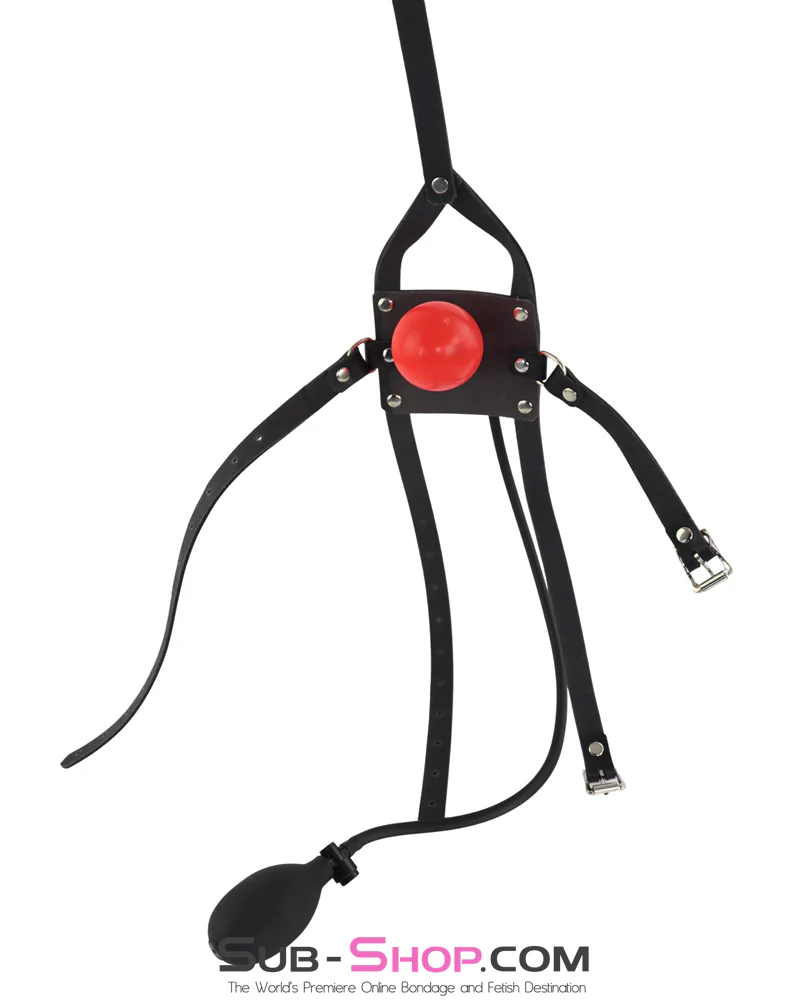 0325A Inflatable Ball Gag with Leather Muzzle Trainer Harness - Image 4