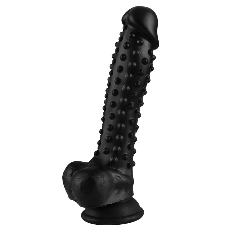 0367M  8.3” Bumpy Nubs Black Silicone Dildo with Balls and Suction Cup Base