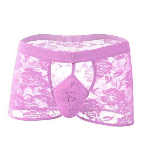 0373M Pink Lace Sissy Boxer Briefs with Chastity Pouch