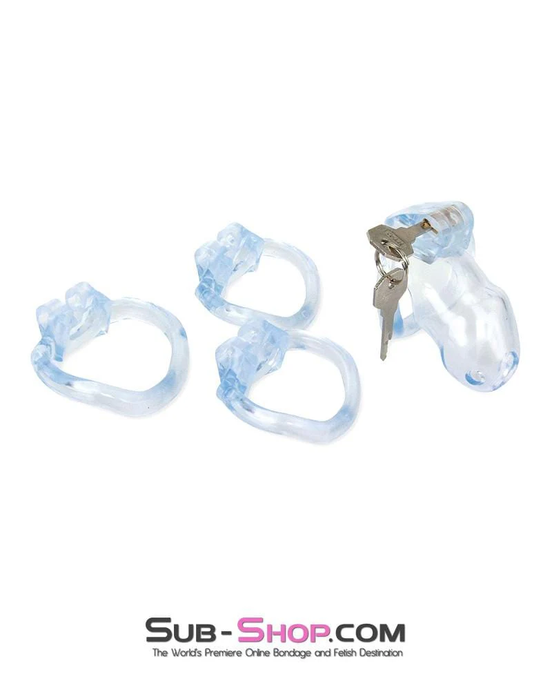 0398AE Short Exposed in Chastity High Security Keyed Tumbler Locking Male Chastity with 4 Base Cock Ring Sizes - Image 5