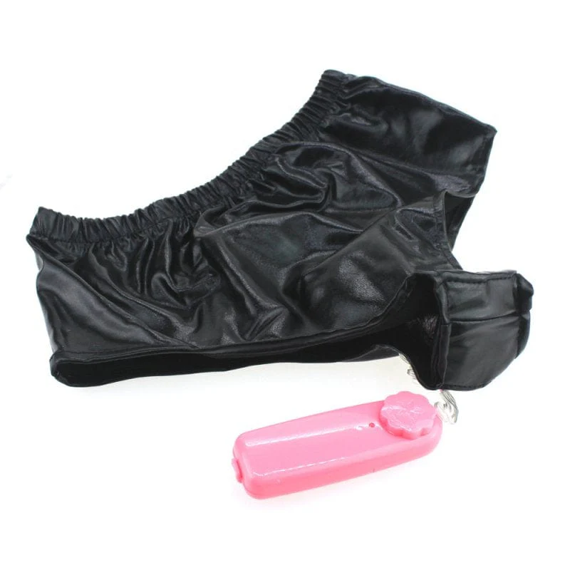 0436M Faux Leather Vibrating Dildo Panties - Image 5