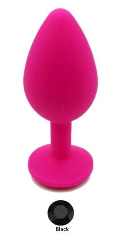 0479AE  Soft Silicone Butt Plug, Large Hot Pink Plug, Black Crystal 🔥 FINAL CLEARANCE – Last Chance!