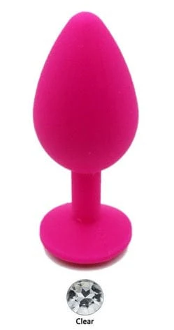 0480AE Soft Silicone Butt Plug, Medium Hot Pink Plug, Rhinestone Crystal â€“ A Tantalizing Blend of Comfort and Stimulation ðŸ”¥ FINAL CLEARANCE â€“ Last Chance!