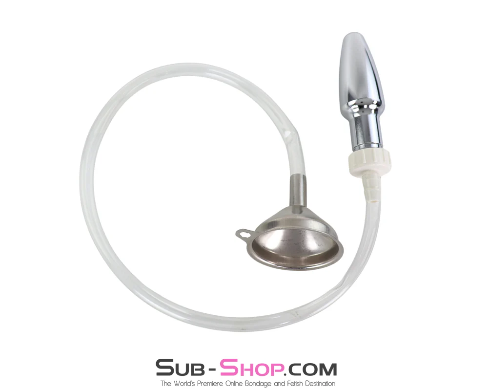 0519M Steel Enema Butt Plug with Hose and Funnel Tip