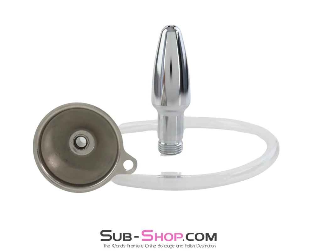 0519M Steel Enema Butt Plug with Hose and Funnel Tip - Image 2