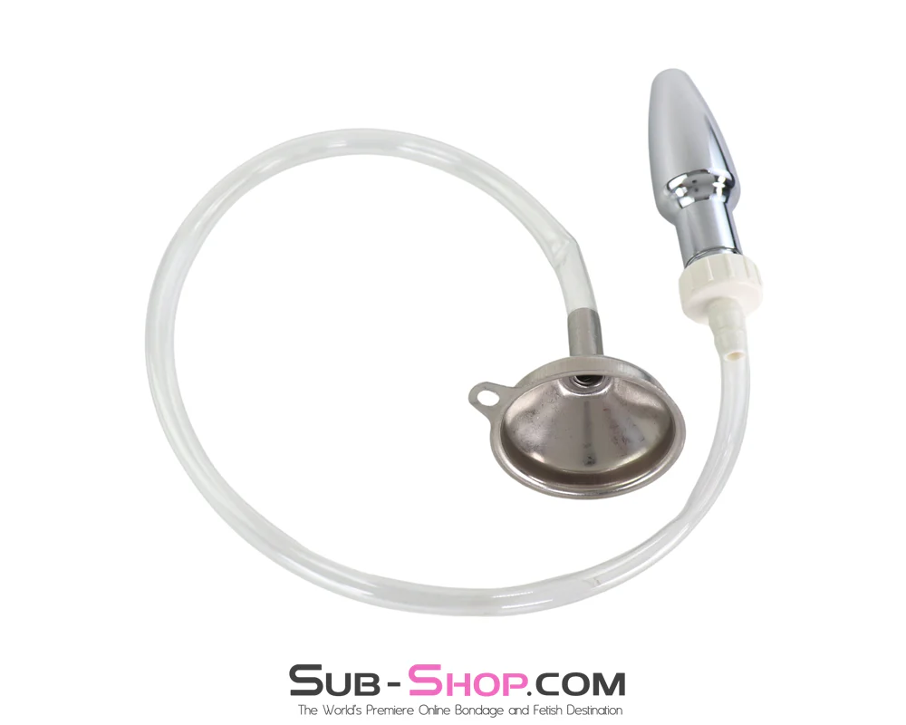 0519M Steel Enema Butt Plug with Hose and Funnel Tip - Image 3