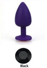 0530AE  Soft Silicone Butt Plug, Large Purple Plug, Black Crystal FINAL CLEARANCE “ Last Chance!