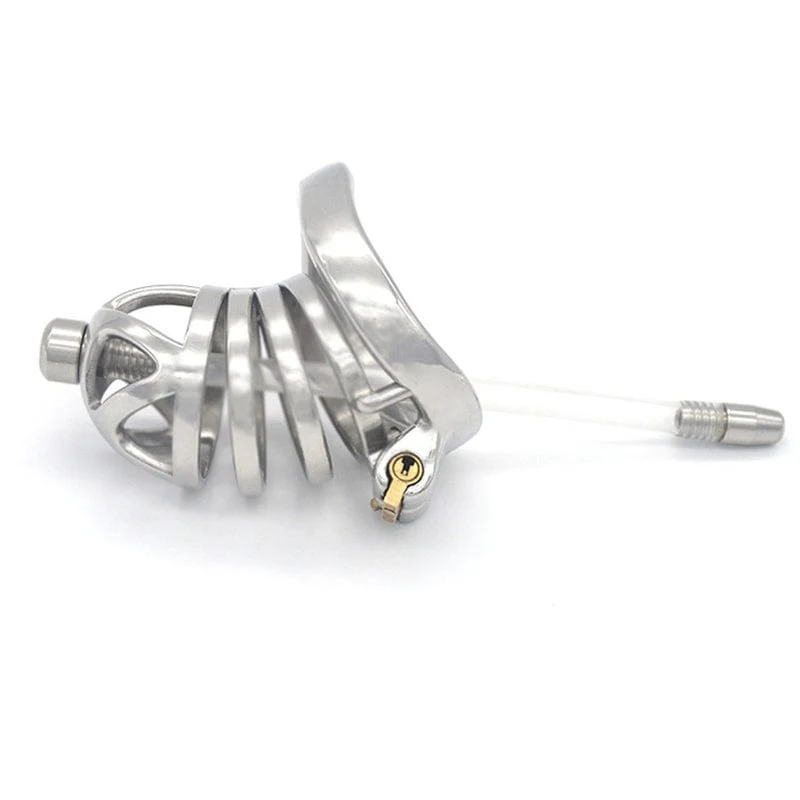 0687M Steel Cage Locking Chastity with Cum Thru Urethral Probe - Image 2