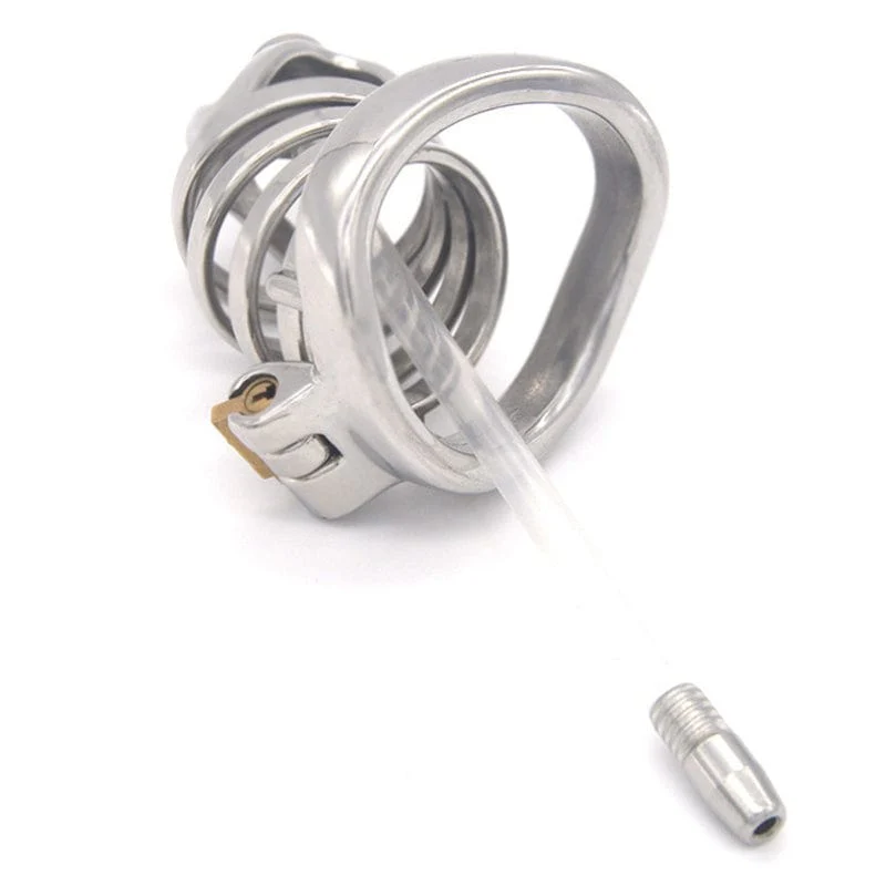 0687M Steel Cage Locking Chastity with Cum Thru Urethral Probe - Image 3