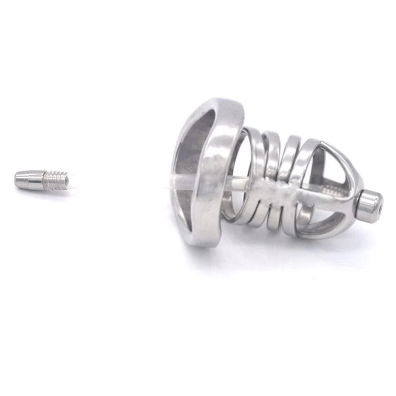 0687M Steel Cage Locking Chastity with Cum Thru Urethral Probe - Image 4
