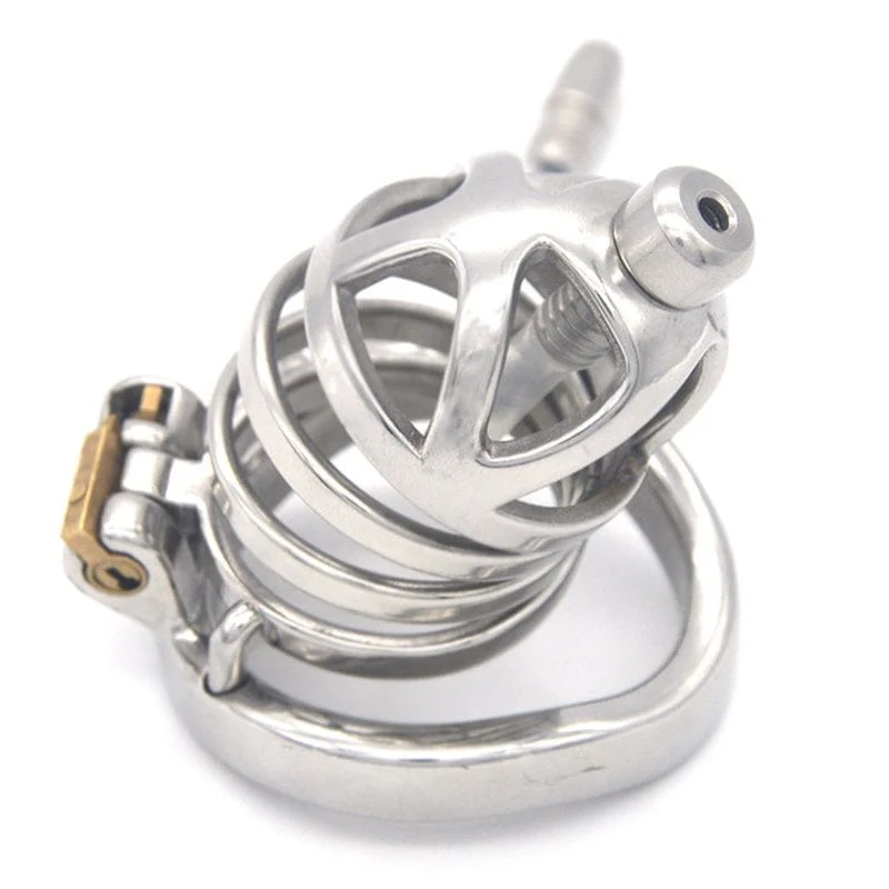 0687M Steel Cage Locking Chastity with Cum Thru Urethral Probe - Image 5