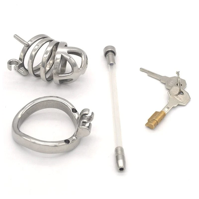 0687M Steel Cage Locking Chastity with Cum Thru Urethral Probe - Image 7