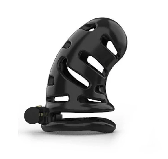0734M Vented Black Lightweight ABS Locking Male Chastity Cage with 5 Base Rings