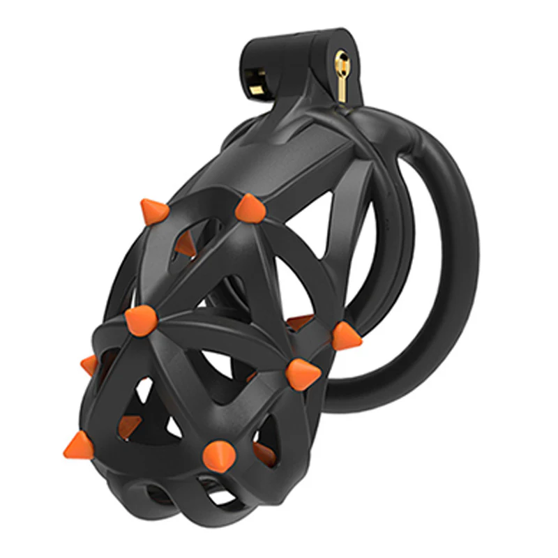 0805M Spiked Chastity Cage - Removable Rubber Spikes + 4 Ring Set