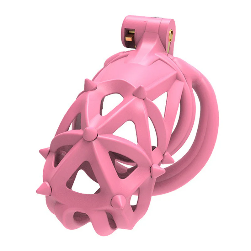 0807M  Pink Sissy Spiked Chastity Cage - Rubber Spikes + 4 Ring Set