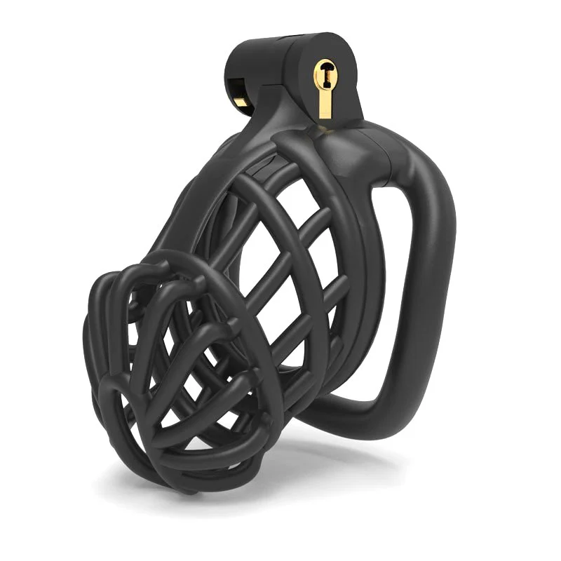 0808M  Secure Lightweight Breathable Black Chastity Cage + 4 Base Ring Sizes