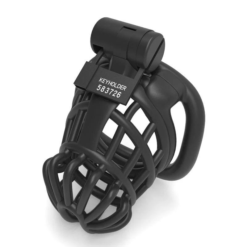 0808M  Secure Lightweight Breathable Black Chastity Cage + 4 Base Ring Sizes - Image 3