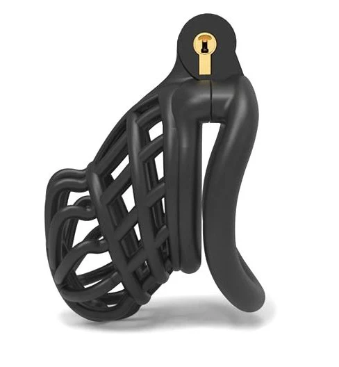 0808M  Secure Lightweight Breathable Black Chastity Cage + 4 Base Ring Sizes - Image 4