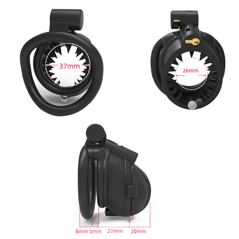 0817M  Spiked Black Chastity Cage with Removable Hinged Tip & Double Locking Design - Image 4