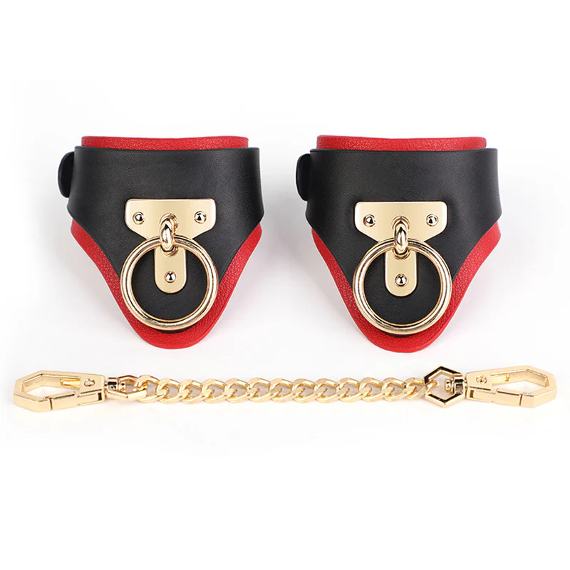 0820M Luxury Bondage Wrist Cuffs with Gold Hardware and Chain Link
