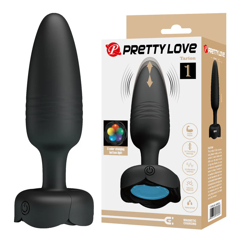 0822M  Thrusting Anal Vibrator - Rechargeable Color-Glow Rose Base Plug