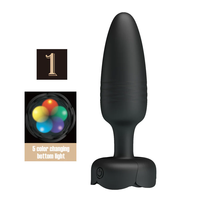 0822M  Thrusting Anal Vibrator - Rechargeable Color-Glow Rose Base Plug - Image 2