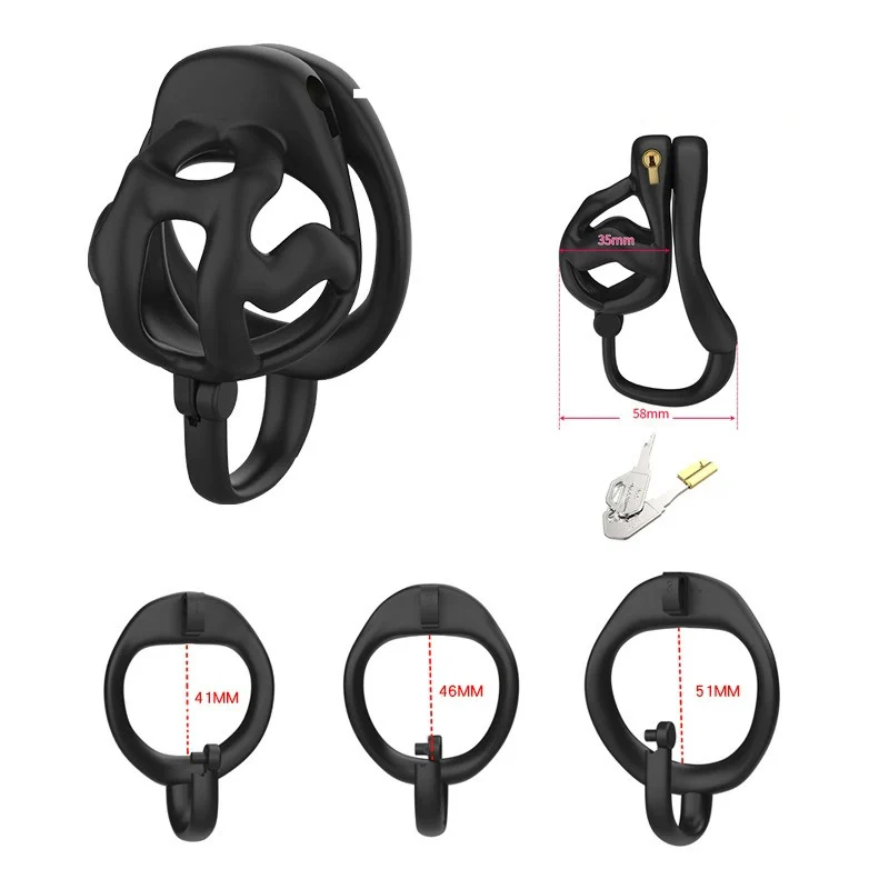 0851M Flip-Top Breathable Chastity Cage - Lightweight, Locking, 3 Base Ring Sizes - Image 3