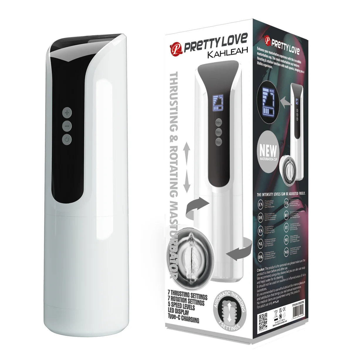 0858M Rotating Masturbator Cup - 7 Thrust+Spin Modes, 5 Speeds, Rechargeable, Waterproof