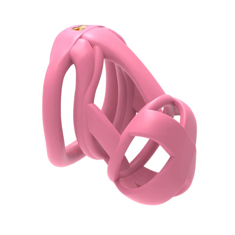 0868M X-Front Pink Bitch Chastity Cage with Open Bar Teasing Design + 4 Rings