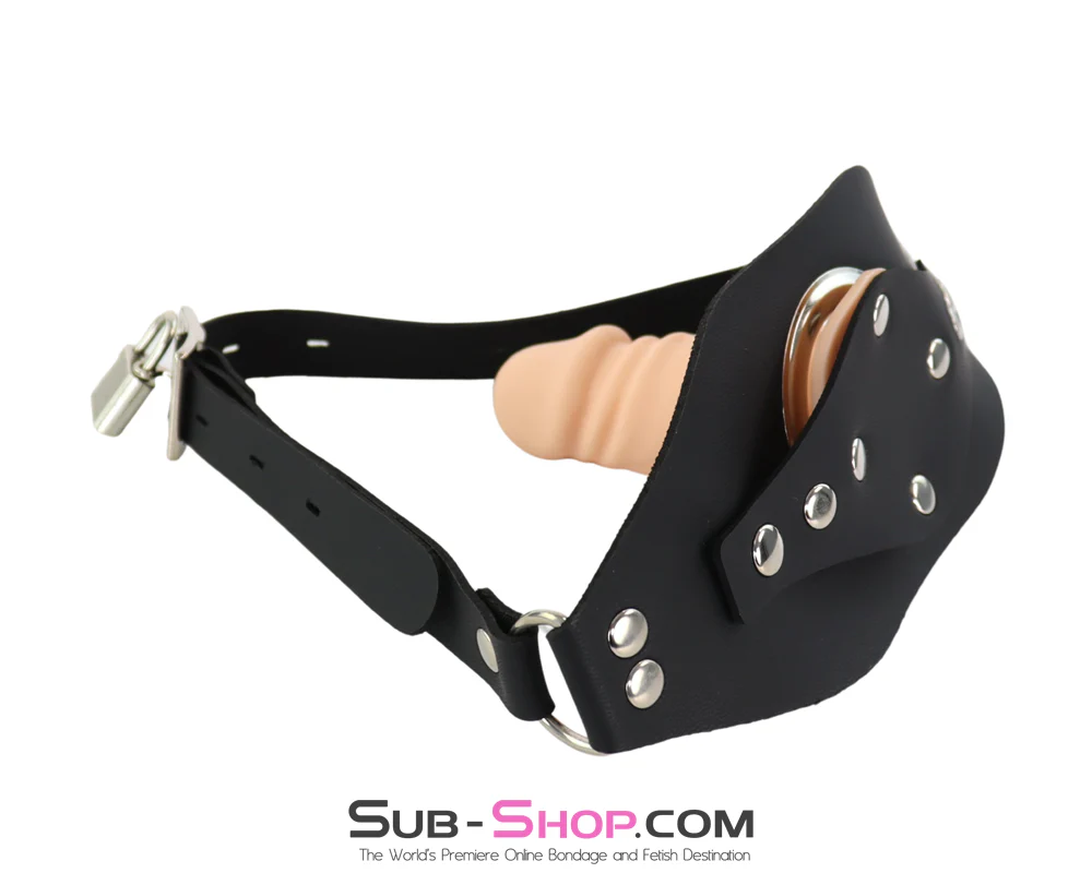 0906M Panel Dildo Gag with Removable 4” Penis - Open Ring Mouth Harness - Image 5