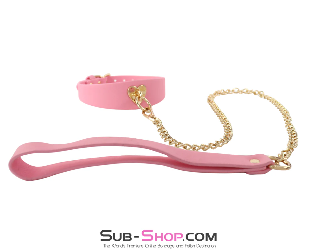 0912M  Gold Heart Pink Collar & Leash Set - Gold Chain Sweetheart Collar - Image 2