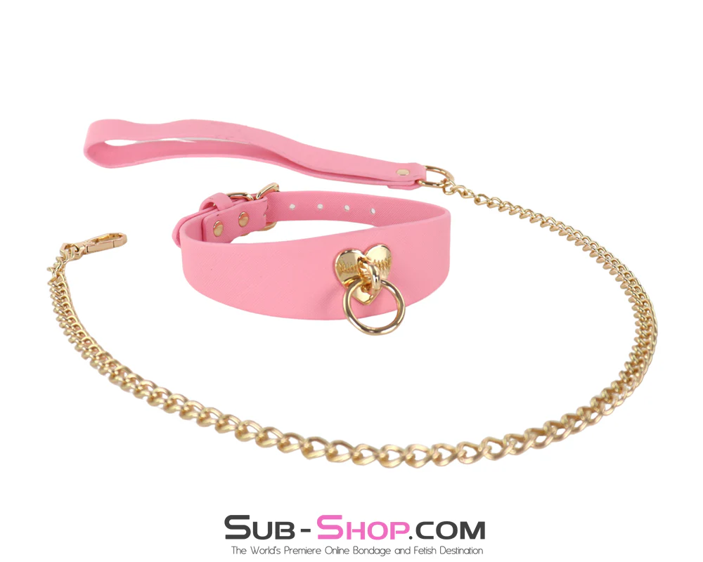 0912M  Gold Heart Pink Collar & Leash Set - Gold Chain Sweetheart Collar - Image 3