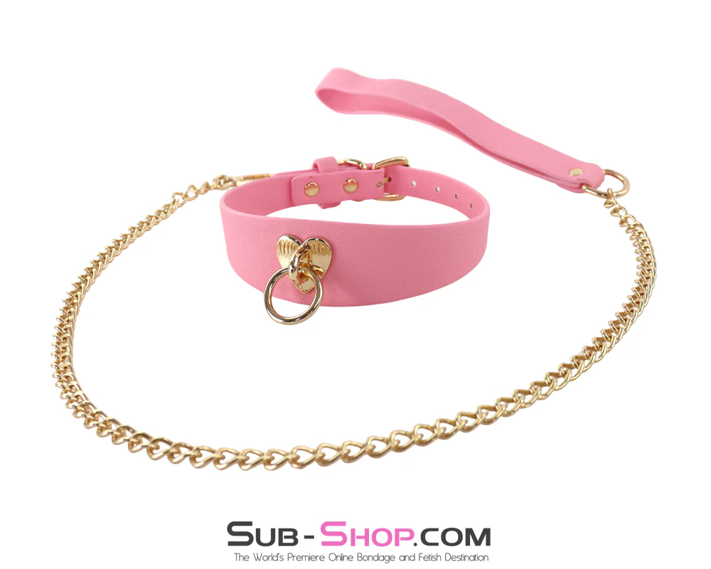 0912M  Gold Heart Pink Collar & Leash Set - Gold Chain Sweetheart Collar - Image 4