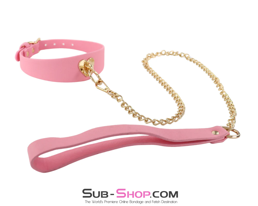 0912M  Gold Heart Pink Collar & Leash Set - Gold Chain Sweetheart Collar - Image 5