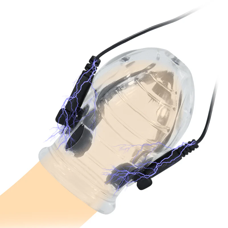 0919M  Electro CBT Head Cage - Clear Silicone Cock Trainer with Remote Shock Control for Torment & Tease Training - Image 3