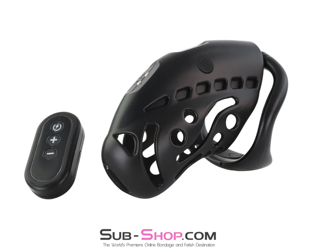 0922M Electric Shock CB Chastity Lock - Remote-Controlled Cage with 3 Rings & Urethral Sound - Image 2