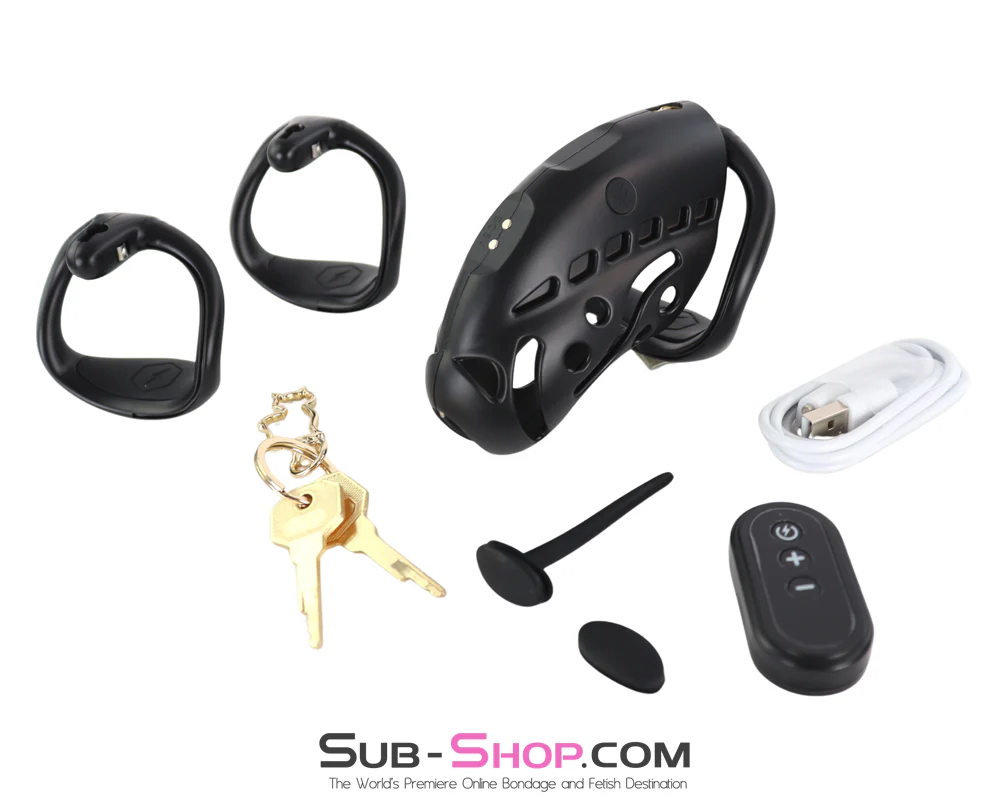 0922M Electric Shock CB Chastity Lock - Remote-Controlled Cage with 3 Rings & Urethral Sound - Image 6