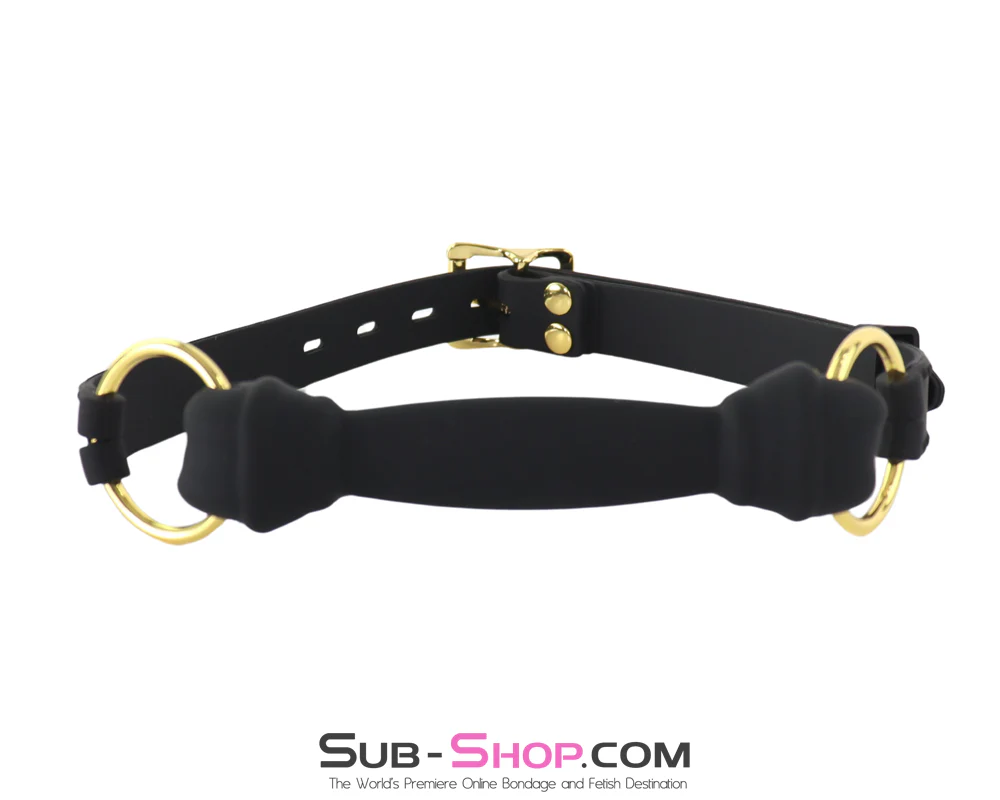 0951M  Locking Silicone Bone Gag - Bit Gag with Gold Hardware - Image 3