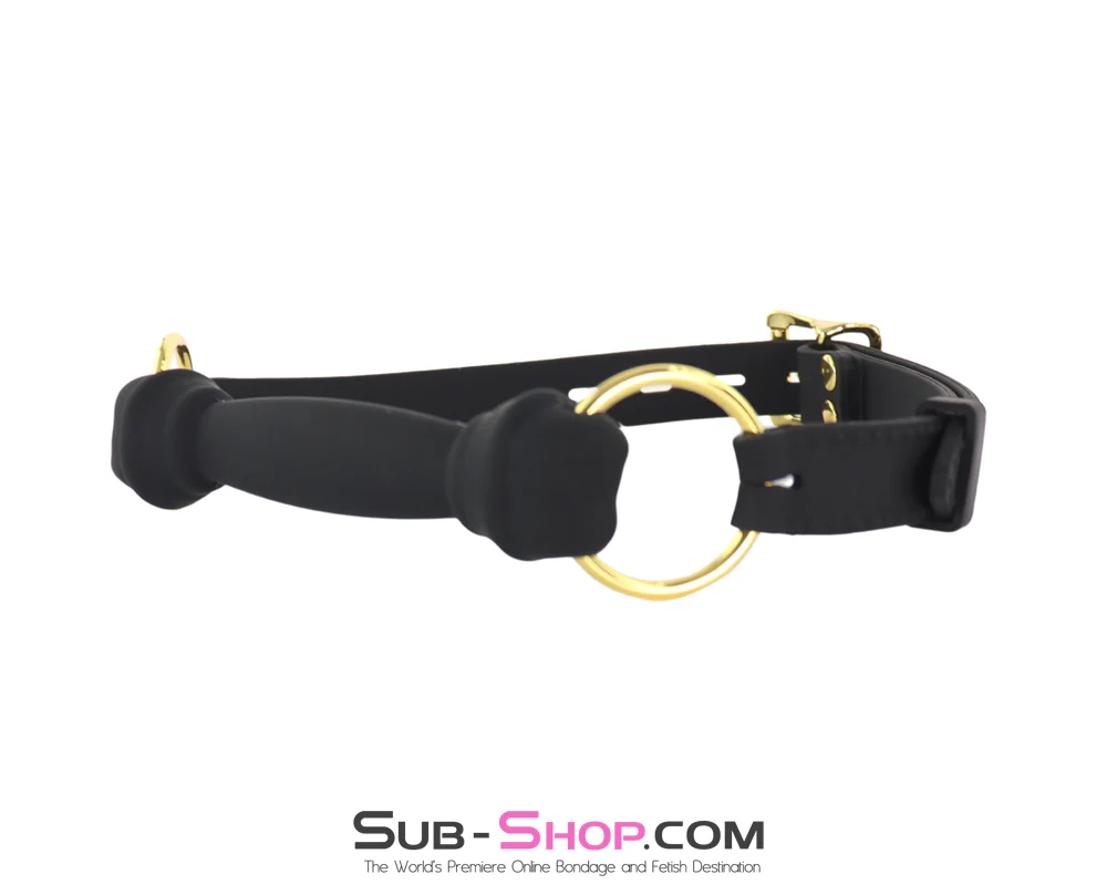 0951M  Locking Silicone Bone Gag - Bit Gag with Gold Hardware - Image 4