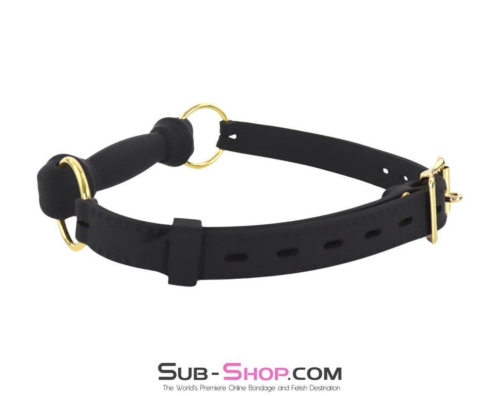 0951M  Locking Silicone Bone Gag - Bit Gag with Gold Hardware - Image 5