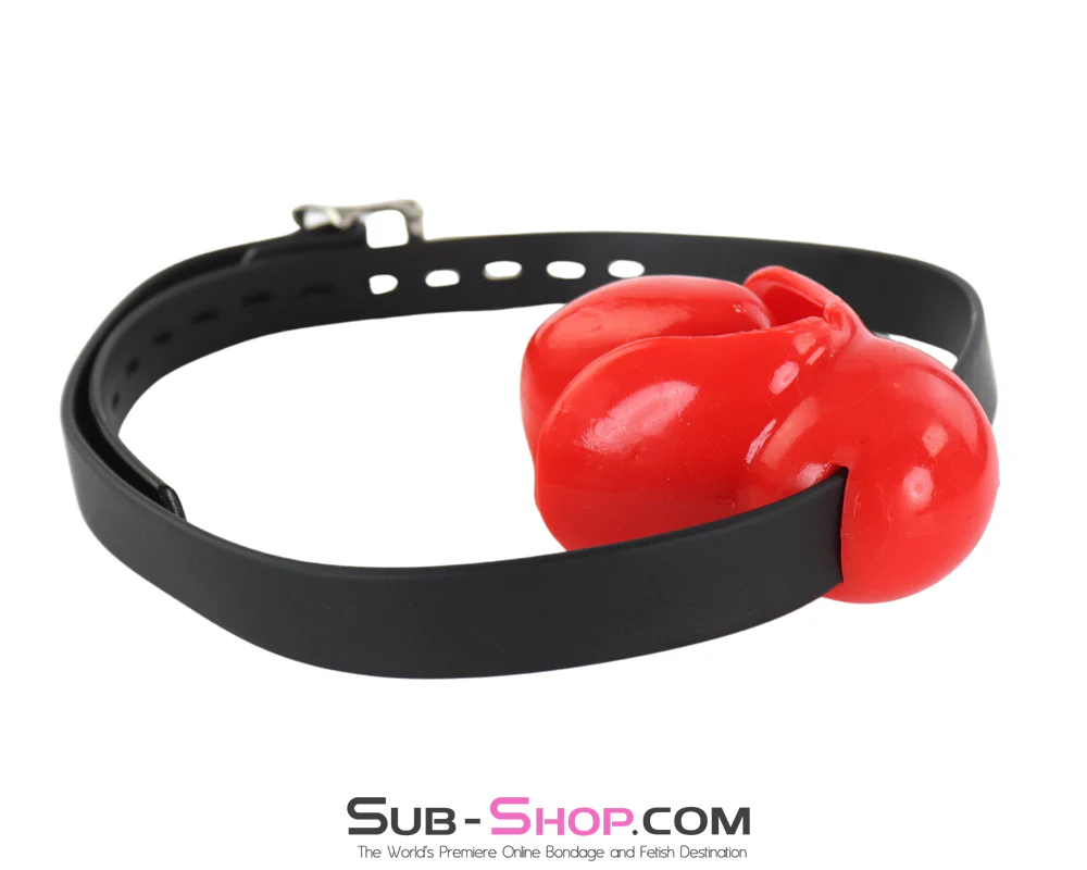 1109M Ultra-Restrictive Red Mouth Block Gag with Locking Strap - Image 2