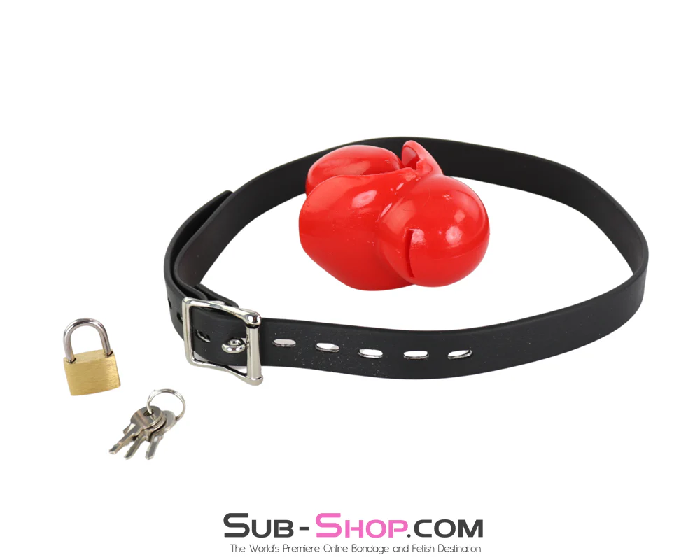 1109M Ultra-Restrictive Red Mouth Block Gag with Locking Strap - Image 4