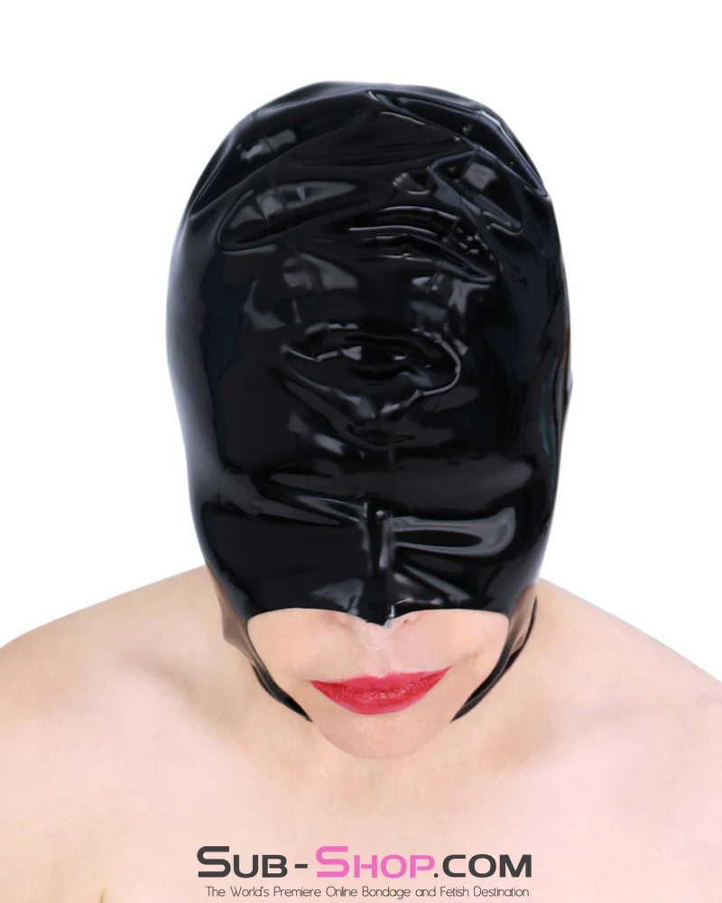 1146M  Latex Gloss Black Bondage Half Hood with Open Mouth - Image 4