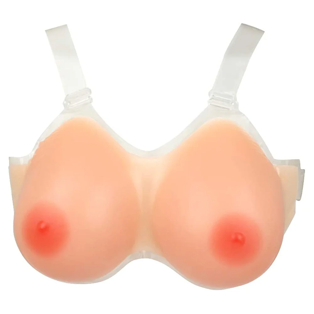 1895M  Realistic Silicone Breast Forms with Clear Straps for Crossdressers or Enhancement – Size DD - Image 2