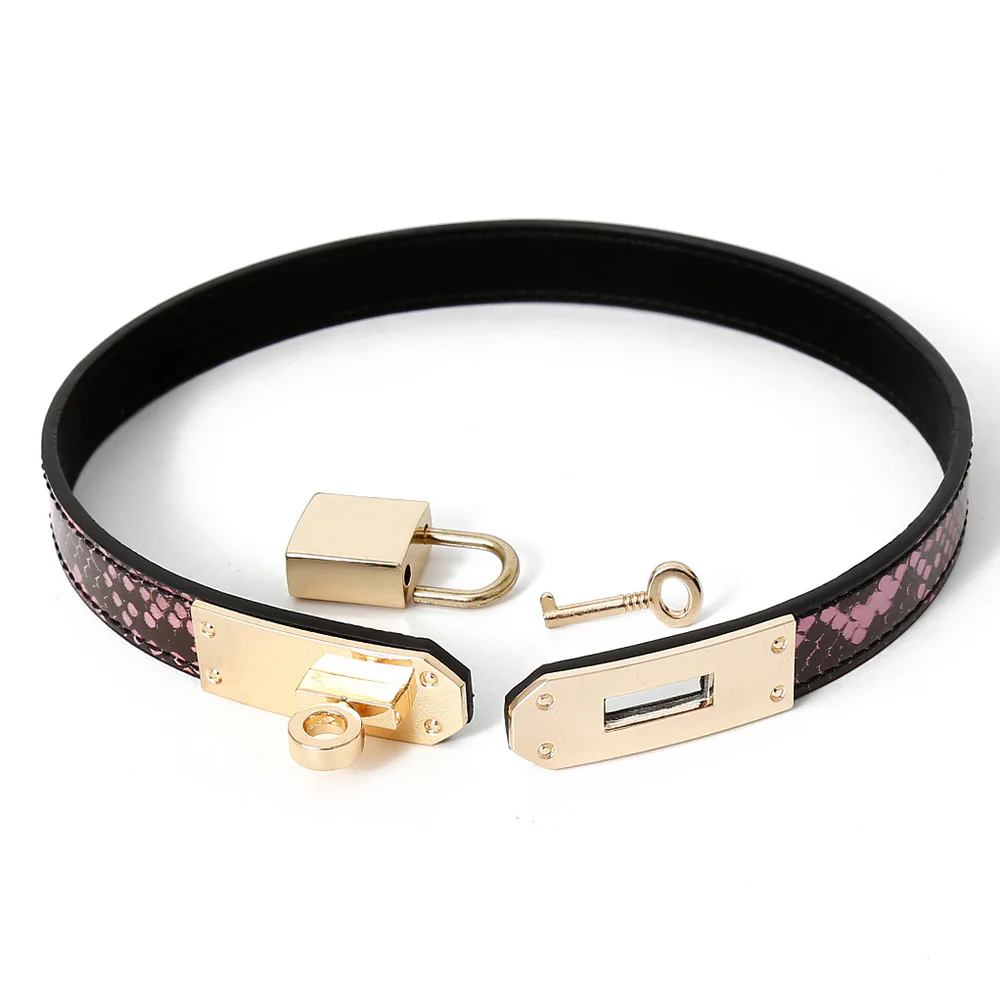 2284M Locking Faux Snakeskin Choker or Wristband with Padlock for Public or Private Ownership Wear - Image 6