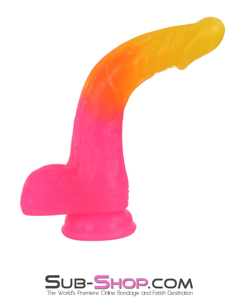 2293M  Neon Sunset Curved G-Spot Dildo with Suction Cup Base - Image 3