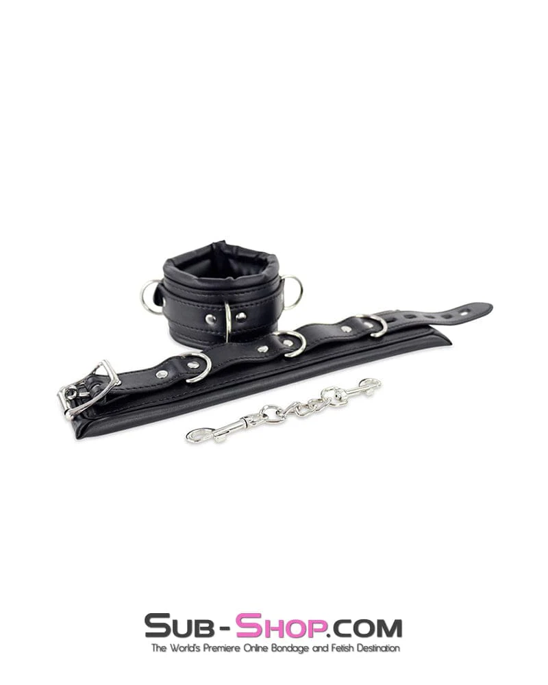 2456DL Locking Black Padded Ankle Bondage Cuffs with Connection Chain - Image 2