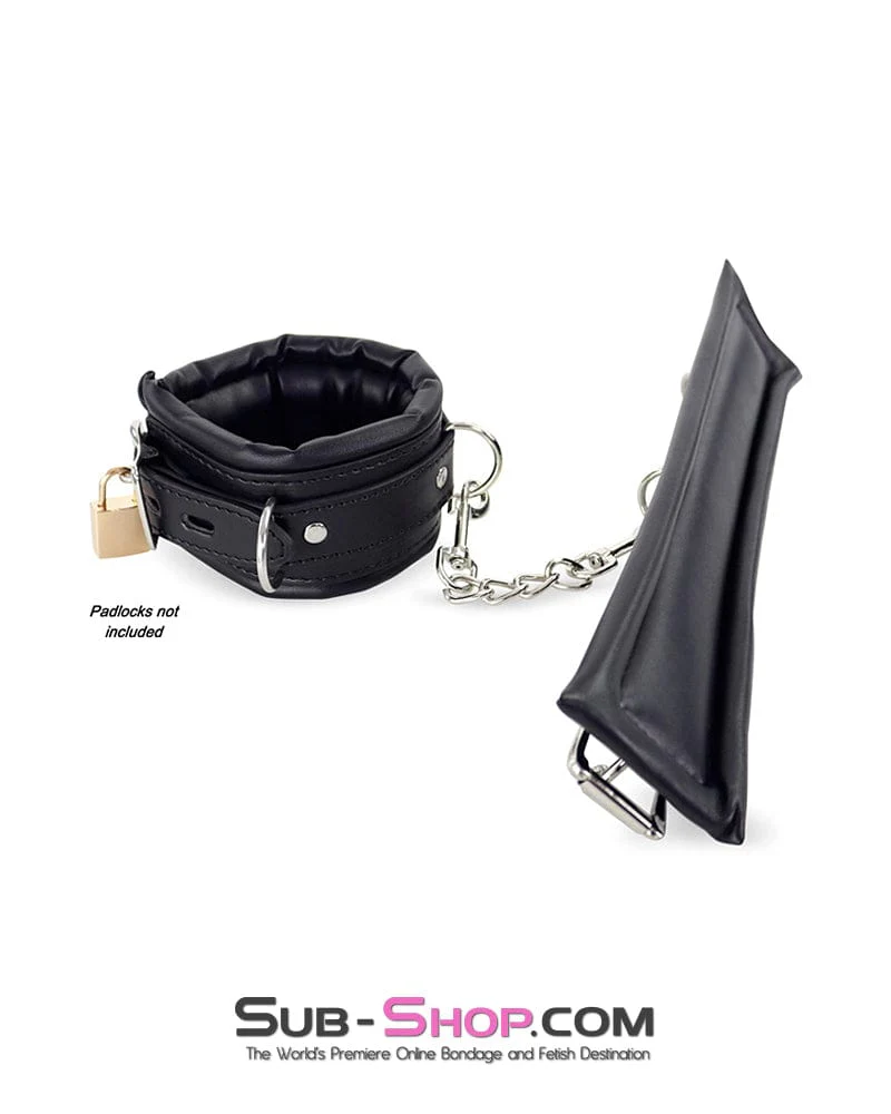 2456DL Locking Black Padded Ankle Bondage Cuffs with Connection Chain - Image 6