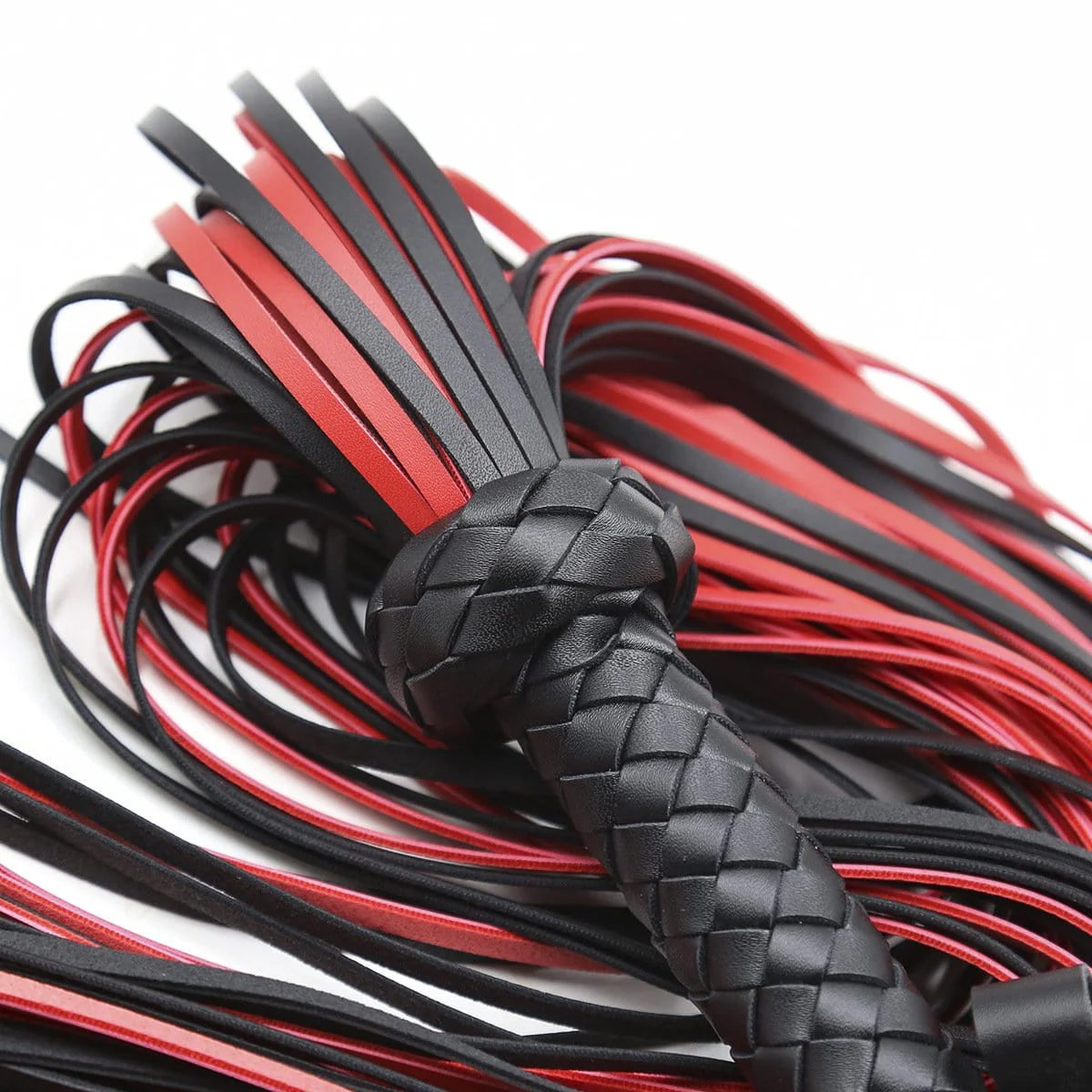 1727MQ 25 Inch Braided Handle Black and Red Punishment Flogger - Image 17