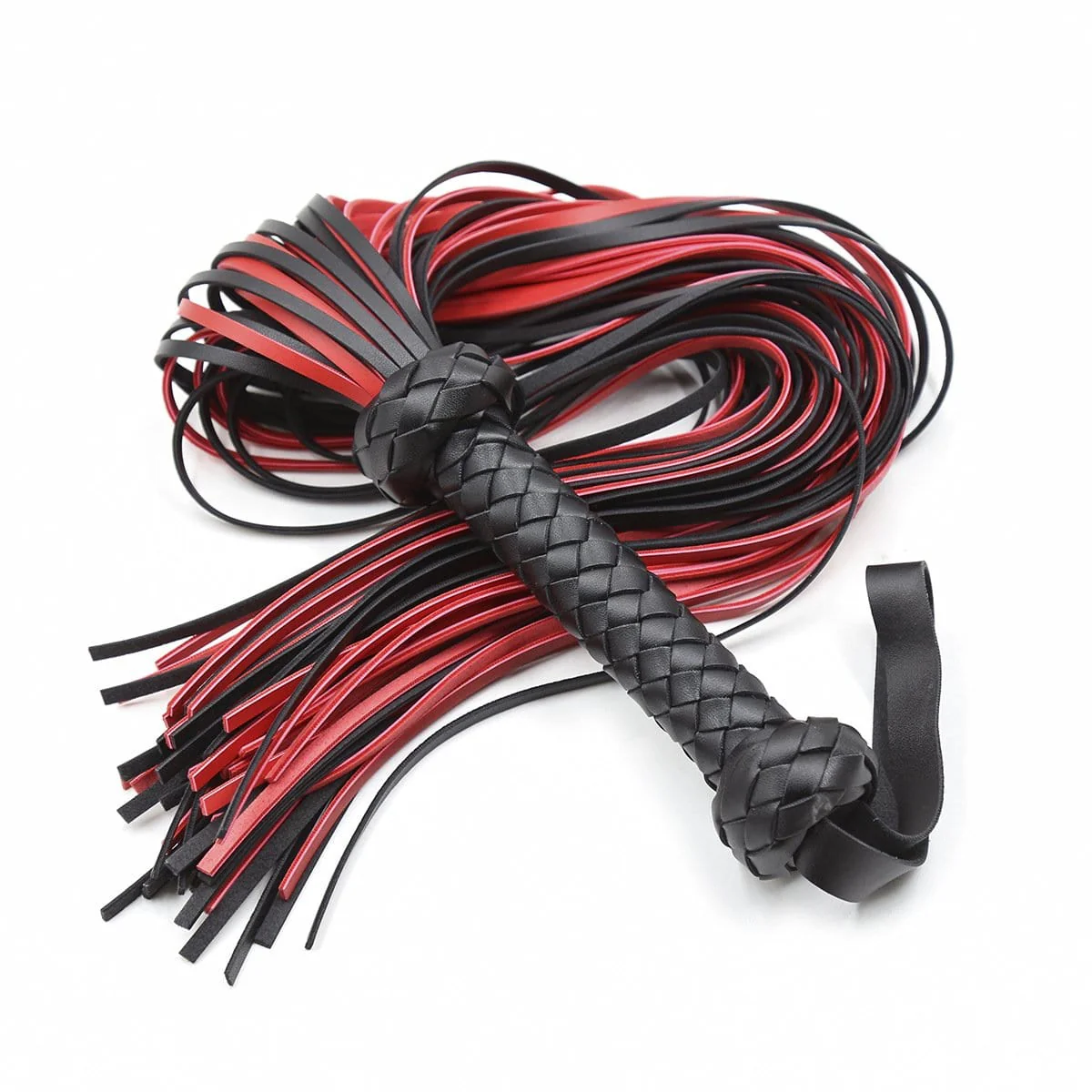 1727MQ 25 Inch Braided Handle Black and Red Punishment Flogger - Image 9